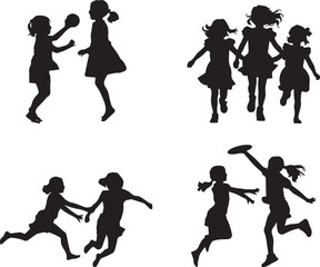 Playful Silhouette of Girls Engaging in Different Activities