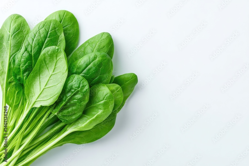 Aufkleber minimalist photo of bundle of spinach leaves arranged neatly on plain white background with soft lig