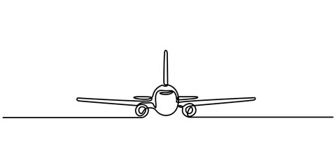Airplane icon continuous one line drawing of outline vector illustration, One continuous line drawing of Airplane path. Business Concept of world travel and international flight, Single one line drawn