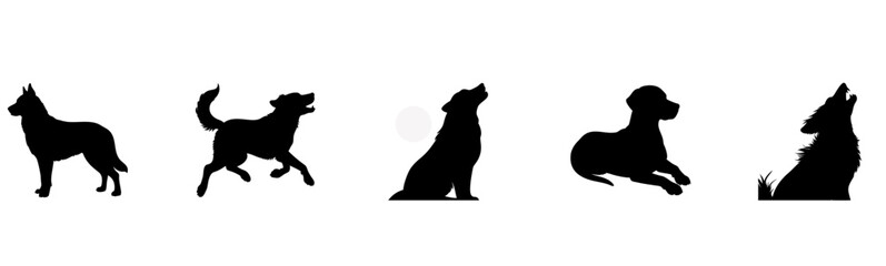 Obraz premium Dynamic Black Silhouettes Expressive Dog Poses in Various Styles.