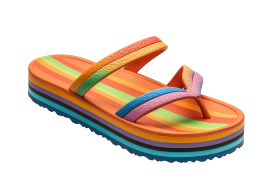 Rainbow striped platform flip flops vibrant summer footwear stylish beach on transparent background