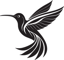 Obraz premium Hummingbird Silhouette: A dynamic black and white illustration captures the essence of a hummingbird in flight, its wings spread wide in graceful motion, and a sleek silhouette silhouette.