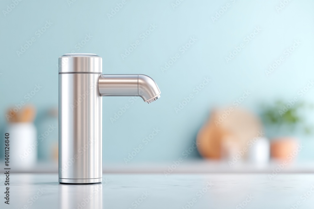 Poster modern kitchen showcasing robotic assistant seamlessly integrating into daily chores with minimalist