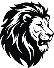 Obraz premium Roaring Lion Head Profile, Monochromatic on Transparent Background