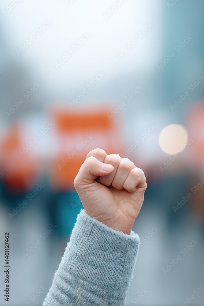 Poster powerful image capturing essence of modern activism in minimalistic style featuring blurred backgrou