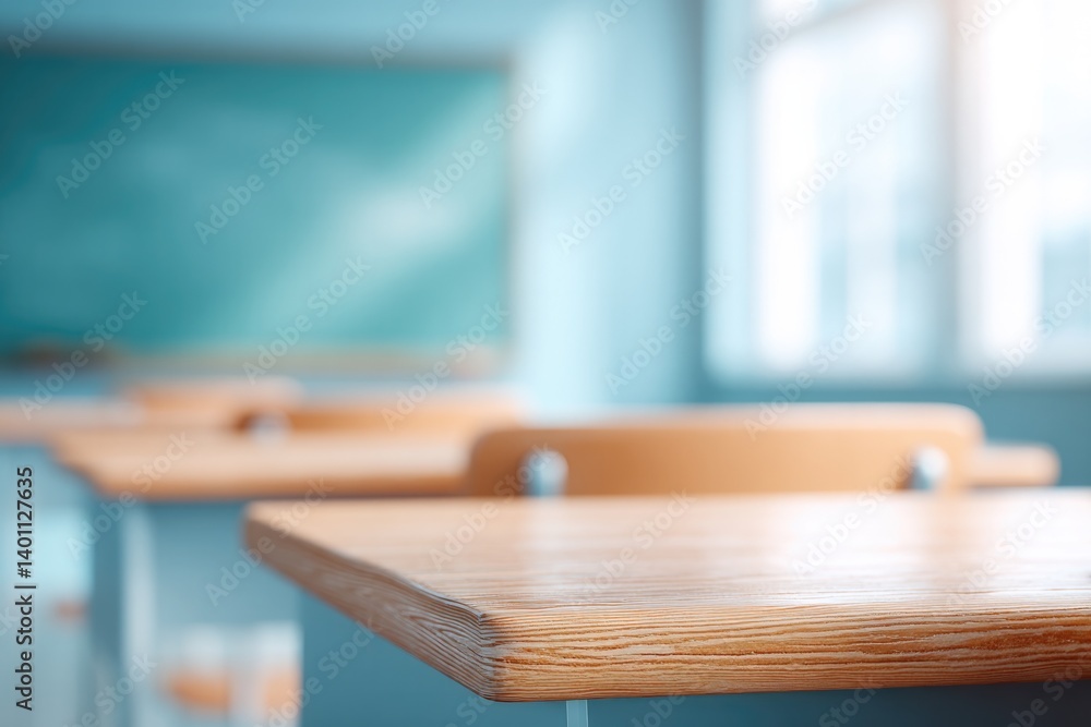 Poster quiet classroom setup with empty desks and tidy chalkboard perfect for educational themes