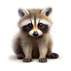 Obraz premium Sweet Raccoon Cub: A captivating portrayal of a cuddly raccoon cub, with its adorable features and soft fur, sits poised, radiating warmth, innocence and the irresistible charm of wildlife.