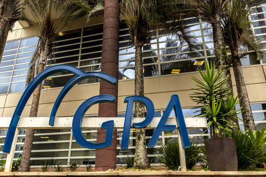 Sao Paulo, Brazil, January 25, 2024. Logo of GPA, which stands for Grupo Pao de Acucar, in front of the holdings corporate office.