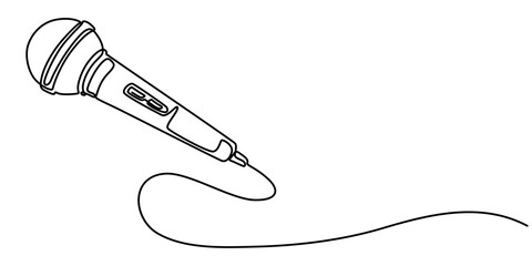 wired microphone continuous line art drawing, Retro microphone in one line drawing. Music and podcast recording tool, modern minimalistic linear design, one line drawing wired microphone pro vector.