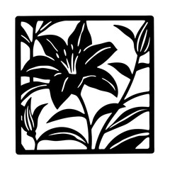 Black and white illustration of lily , flower silhouette vector designs.