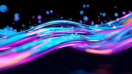 Vibrant flowing water with bubbles, showcasing blend of blue and pink colors, creates mesmerizing visual effect