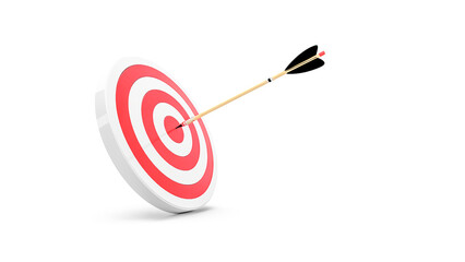 Black arrow hitting red bullseye on white target for accurate precision concept