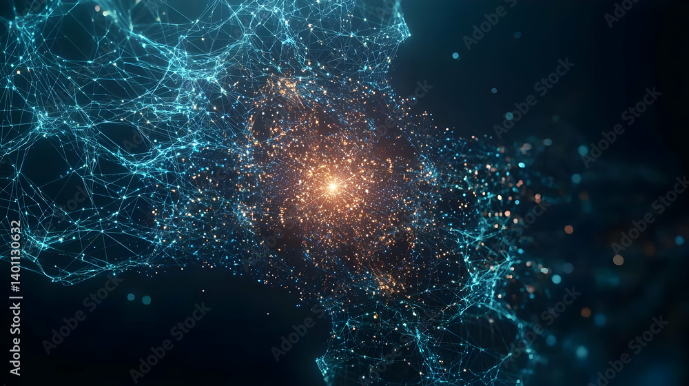 Poster abstract digital network design with glowing particles