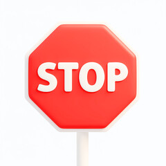 Obraz premium Red octagonal stop sign with white text on clear background