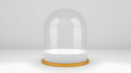 Transparent glass dome display case with minimalist white background