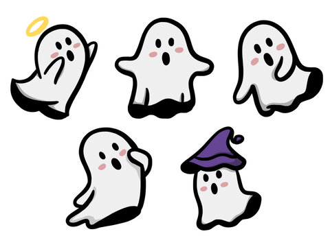 set of halloween ghosts, cute ghost color
