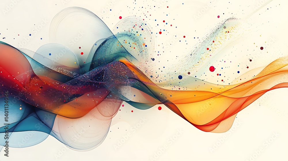 Poster abstract artistic background with flowing shapes and colorful dots for creative designs