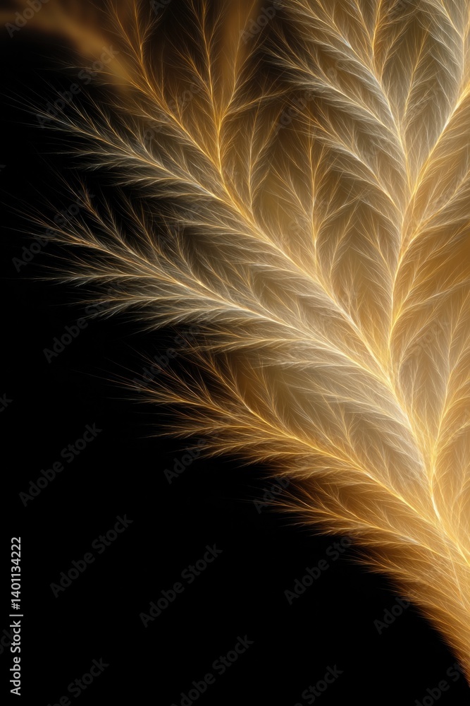 Poster intricate tapestry of golden filaments weaving together in delicate fractal pattern