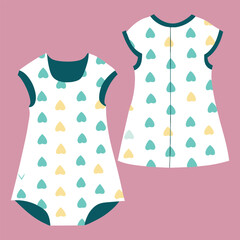 Modern flat style baby girl dress front and back for kids fashion