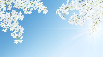 Beautiful cherry blossoms frame serene blue sky, evoking sense of tranquility and renewal