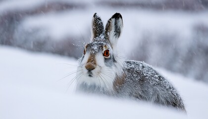 Naklejka premium rabbit in walking on the snow