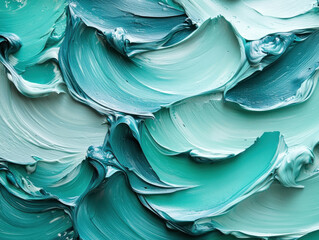 Textured paint in shades of teal and turquoise creates visually captivating abstract background. swirling patterns evoke sense of movement and fluidity, perfect for artistic projects