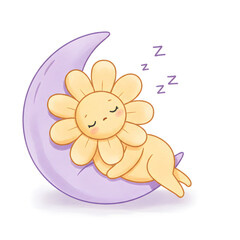 Sleeping Cartoon Flower on Moon Pillow