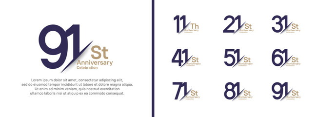 set of anniversary logo style with slash. vector design purple and brown color for celebration
