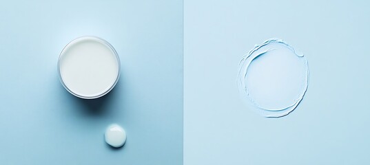 Fresh skincare product on the left, smooth pastel blue background, clean and simple 