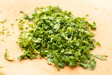 Close up of a finely chopped parsley	