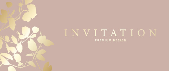Abstract elegant design with gold pattern on pink background. Premium vector illustration for invitation, flyer, cover, luxe invite, business banner, prestigious voucher, social media, ads.