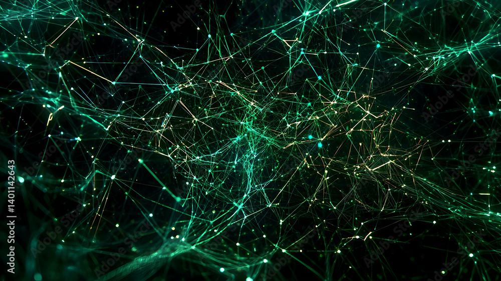 Poster abstract network design with green and light patterns