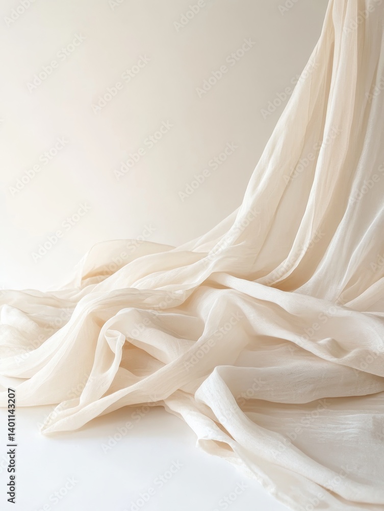 Poster draped cream fabric texture - elegant cream-colored fabric draped artfully, showcasing its soft text