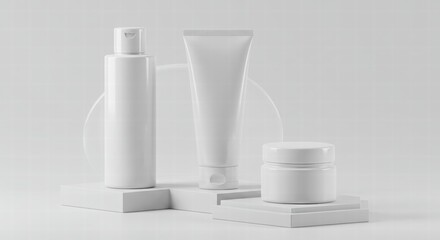 Cosmetic Product Mockup on White Display Stands