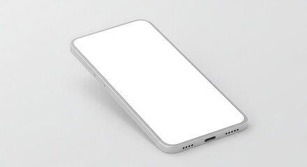 Sleek Phone Mockup: Modern Device with Blank White Screen on Clean Surface.