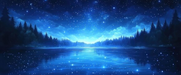 Fototapeta premium Starry night over a tranquil lake