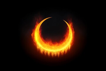 Fototapeta premium Fiery Crescent Moon Night Sky - A crescent moon ablaze with fire, symbolizing power, passion, mystery, transformation, and celestial energy. A captivating perfect for fantasy, mystical