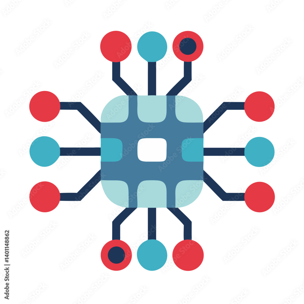 Poster abstract neural network icon in flat design with vibrant colors