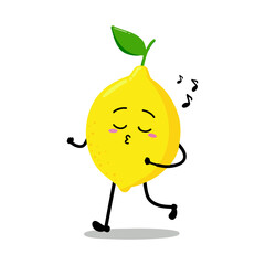 Cute Hand Drawn Lemon walking whistling
