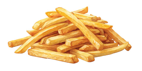 Watercolor French Fries Pile, Isolated on Transparent Background, Food Illustration, Clipart, French fries, watercolor, food