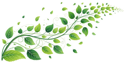 Obraz premium Green Vine Leaves, Ornate Swirl Design, Isolated on Transparent Background, Nature Illustration, foliage, plant,