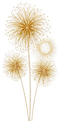 Obraz premium Golden Fireworks Composition Four Abstract Flowers Isolated on Transparent Background, Digital Art, Celebration Design, Fireworks, Abstract, Gold