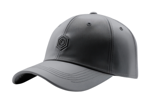 Stylish gray baseball cap embossed logo perfect for everyday wear Clean on transparent background