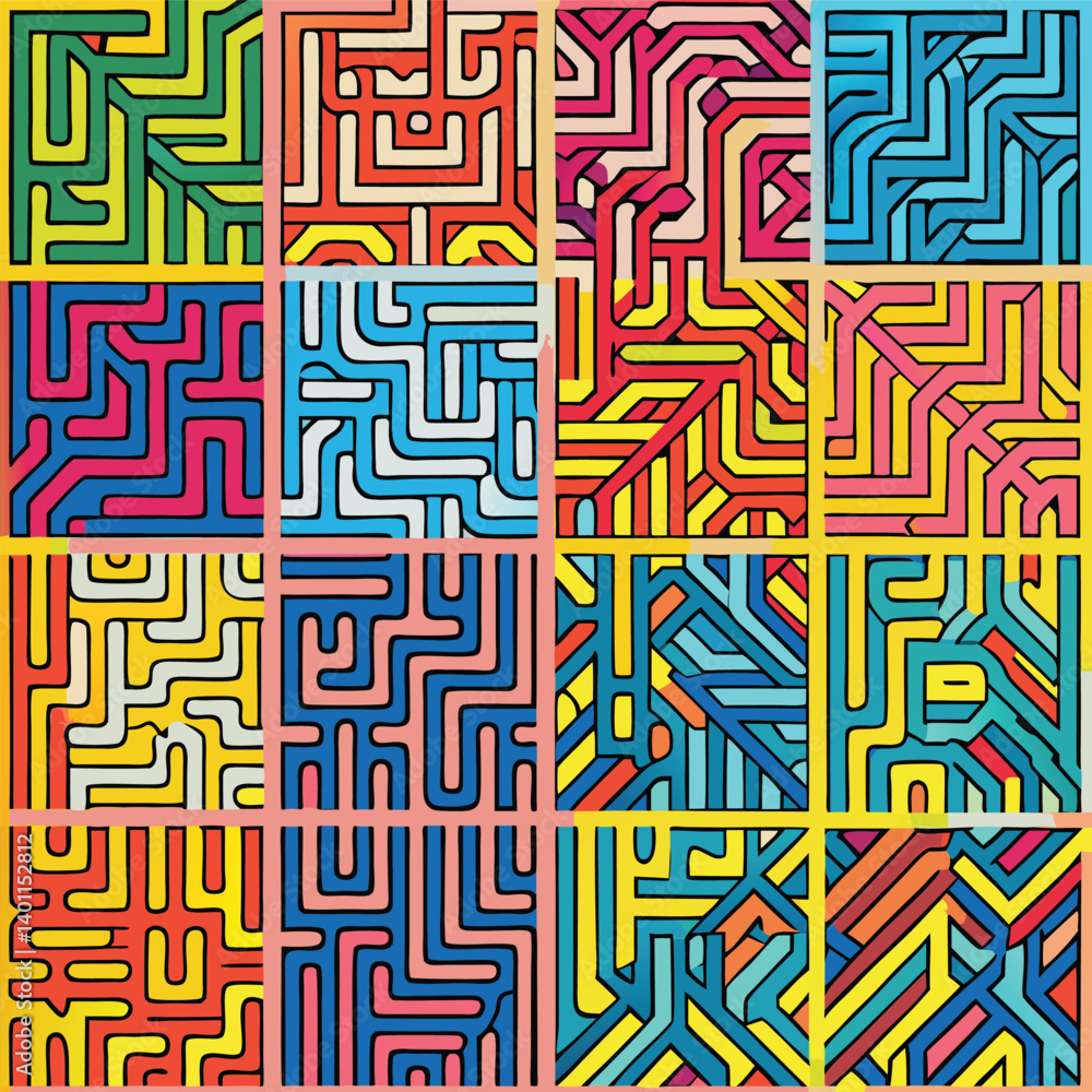 Aufkleber seamless geometric pattern with colorful lines creates an abstract vector illusion