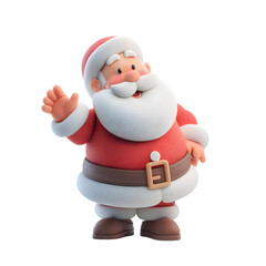 Obraz premium Cheerful Cartoon Santa Claus Waving on Transparent Background