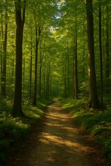 Fototapeta premium Peaceful forest pathway in green woods