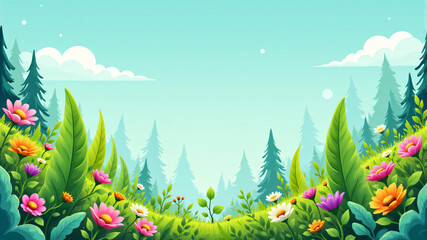 Obraz premium Vibrant Nature Landscape with Flowers and Trees