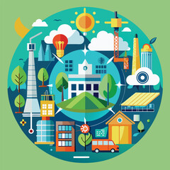 Naklejka premium A vibrant vector illustration depicts a cartoon city street with colorful houses and buildings, showcasing urban architecture and design