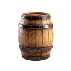 Wooden Barrel with Metal Hoops on Transparent Background