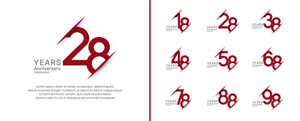 set of anniversary logo style with slash. vector design red and black color for celebration